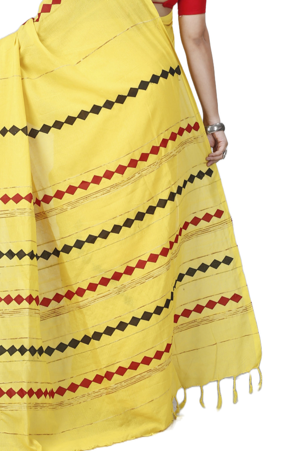 Yellow Pure Cotton Tika Applique Saree (1244)